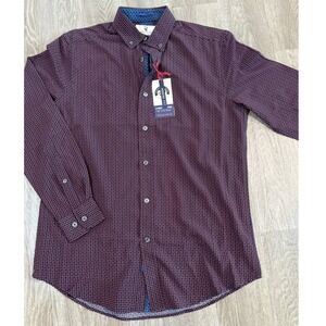 INTERNATIONAL REPORT Mens Geometric Button Down Shirt Burgundy  S 4 Way Stretch